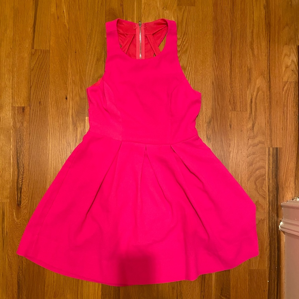 Hot Pink Strappy Sleeveless Backless A-Line Casual Mini Dress